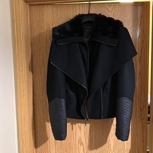 BCBGMaxaria Cropped Jacket with Fur Collar